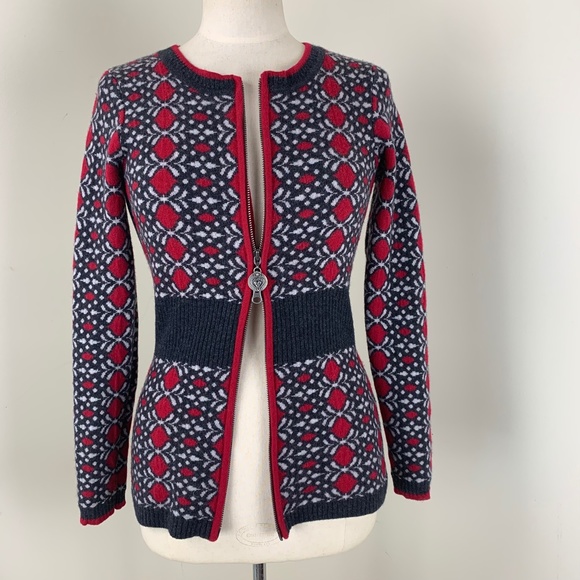 Neve Merano Wool Ski Sweater M Front Zipper Red White Blue Excellent Condition - Picture 8 of 16